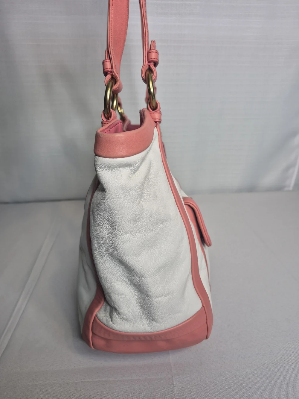 Coach Pink & White Two-Tone Leather Handbag Set EUC